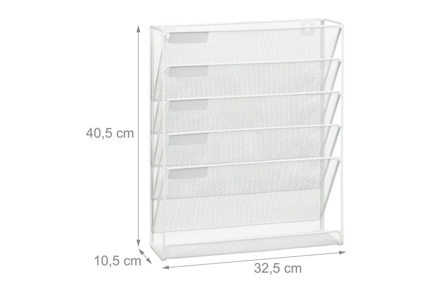relaxdays Zeitungsständer Wand Weiß 5 Fächer Stahl Modern - Bild 4