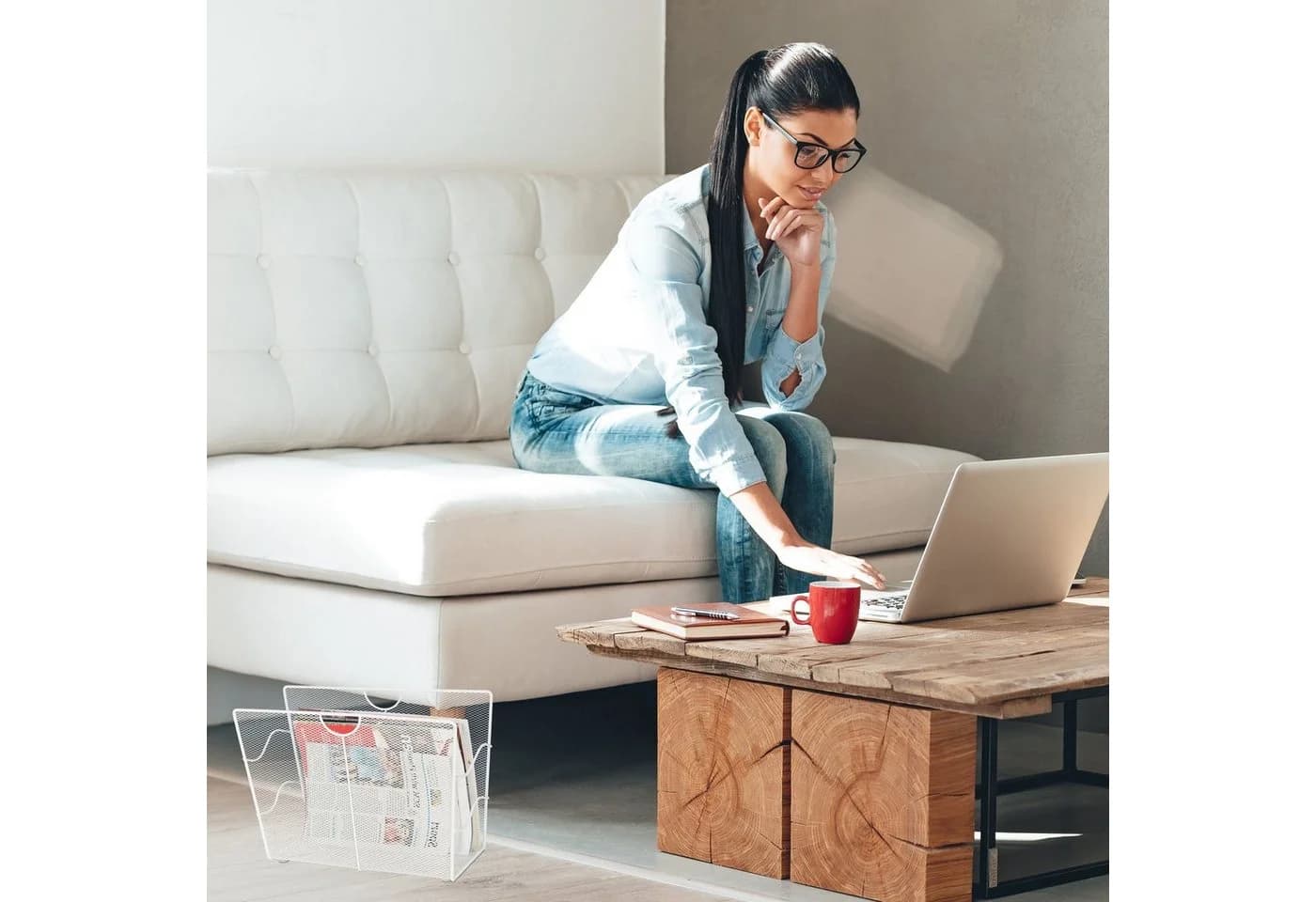 relaxdays Zeitungsständer Metall Weiß Gitter-Design - Bild 3