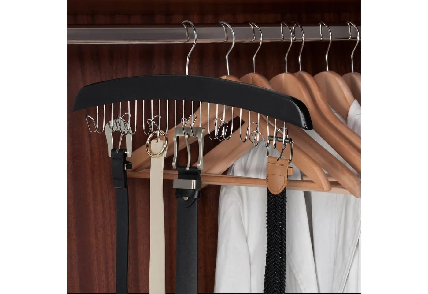 relaxdays Gürtelhalter Holz Schwarz mit 12 Haken