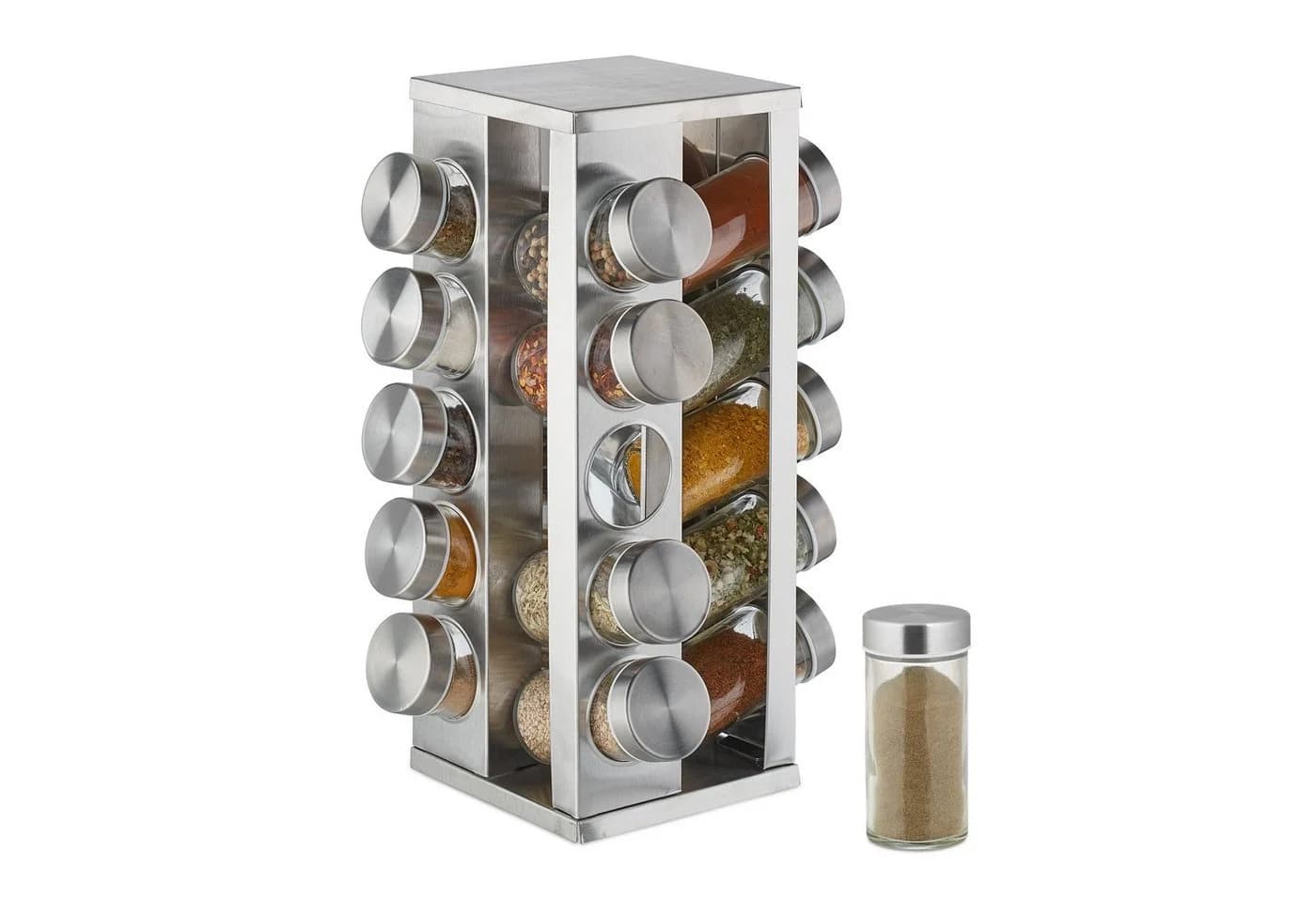 relaxdays Gewürzkarussell eckig mit 20 Gläsern Silber - Bild 2
