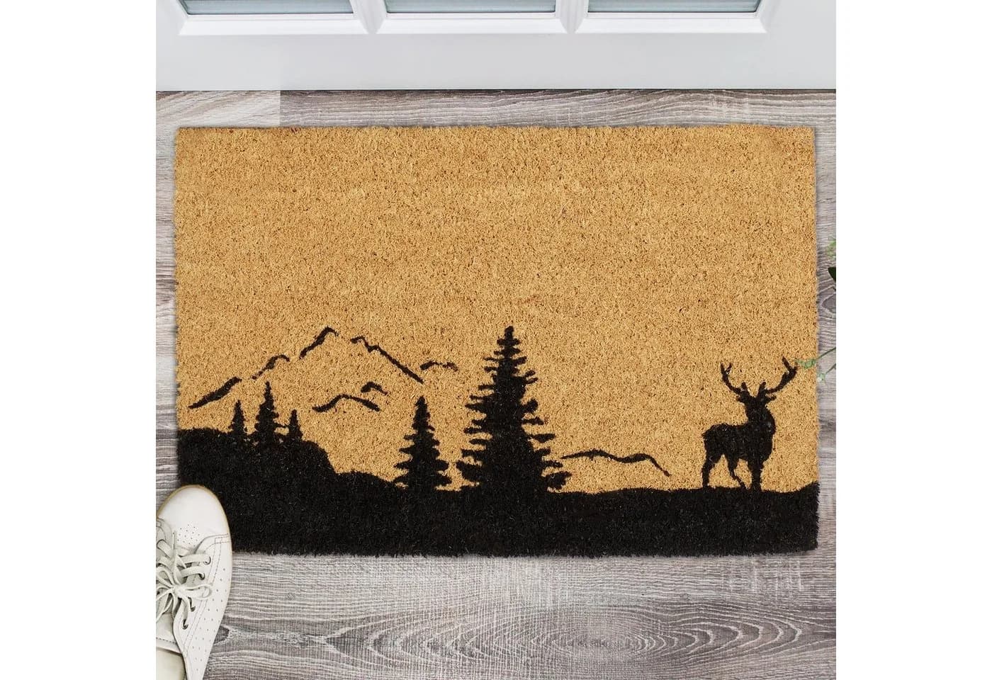 relaxdays Kokos Fußmatte Hirsch & Bäume Schwarz/Natur - Bild 5