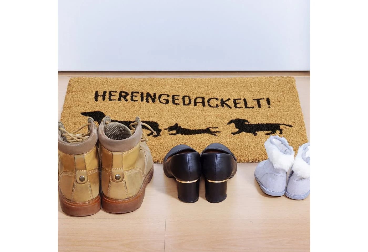 relaxdays Fußmatte Kokos Dackel Motiv Schwarz Braun - Bild 5