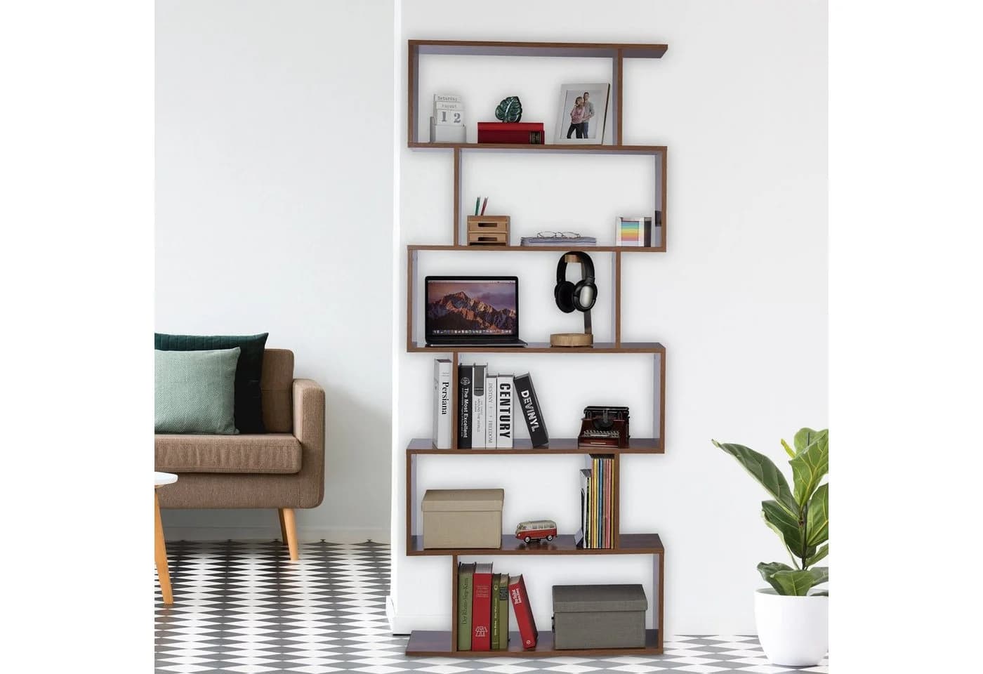 relaxdays Bücherregal Hoch Braun 6 Fächer Holzoptik