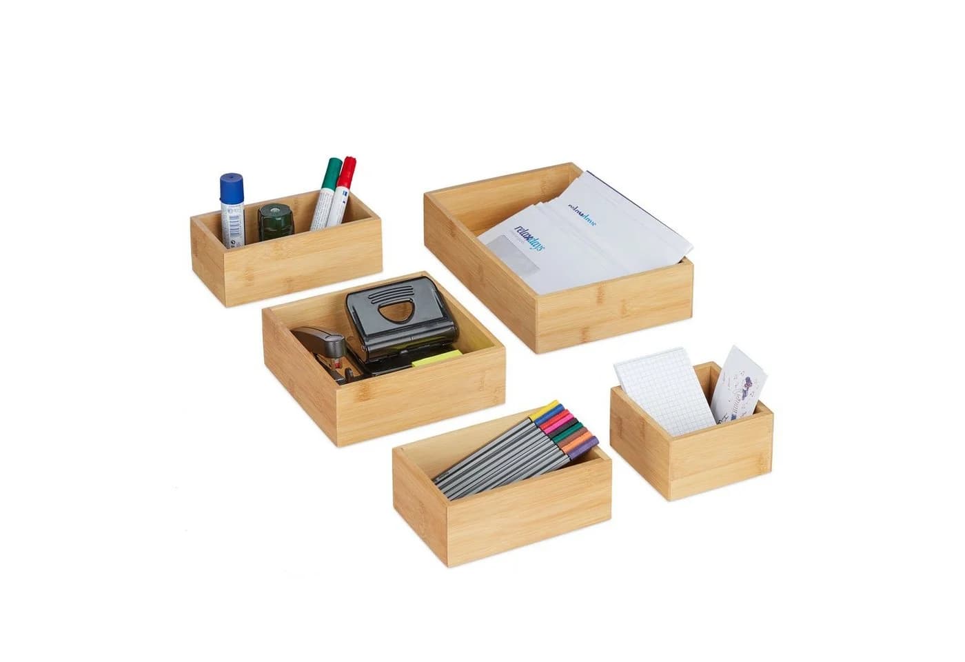 RELAXDAYS Aufbewahrungsbox 5er Set Ordnungsboxen Bambus Natur - Bild 2