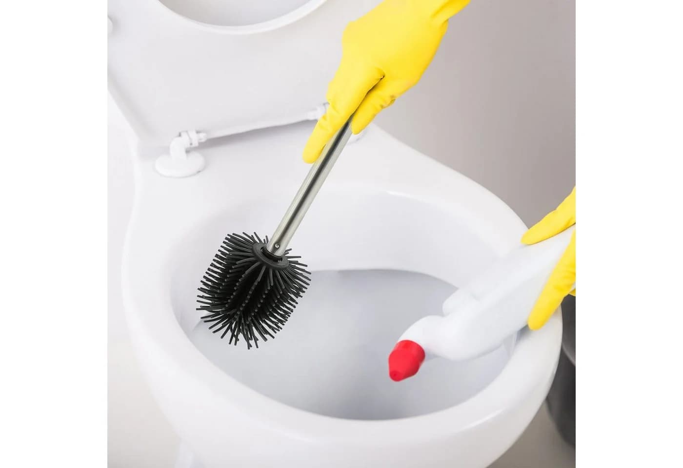 relaxdays WC-Reinigungsbürste Silikon 2er Set Schwarz/Silber