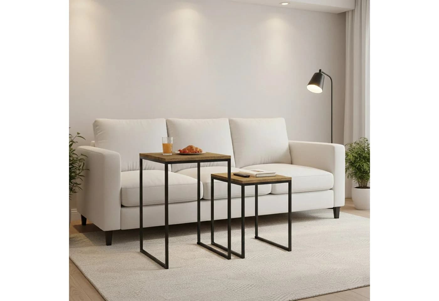 relaxdays Beistelltisch 2er Set Holzoptik Industrial Design Schwarz/Braun