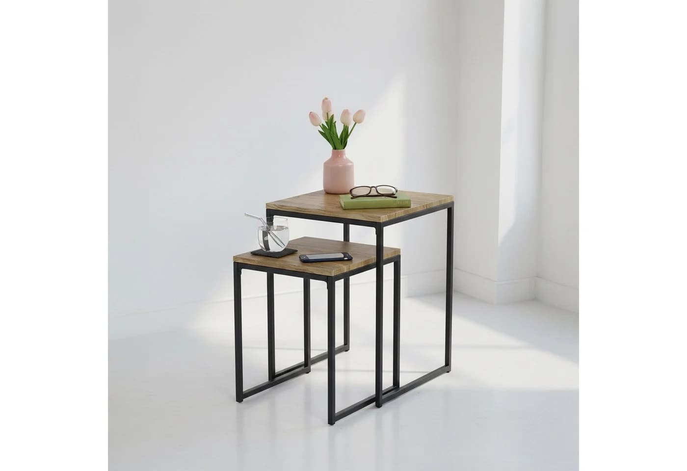 relaxdays Beistelltisch 2er Set Holzoptik Industrial Design Schwarz/Braun - Bild 5