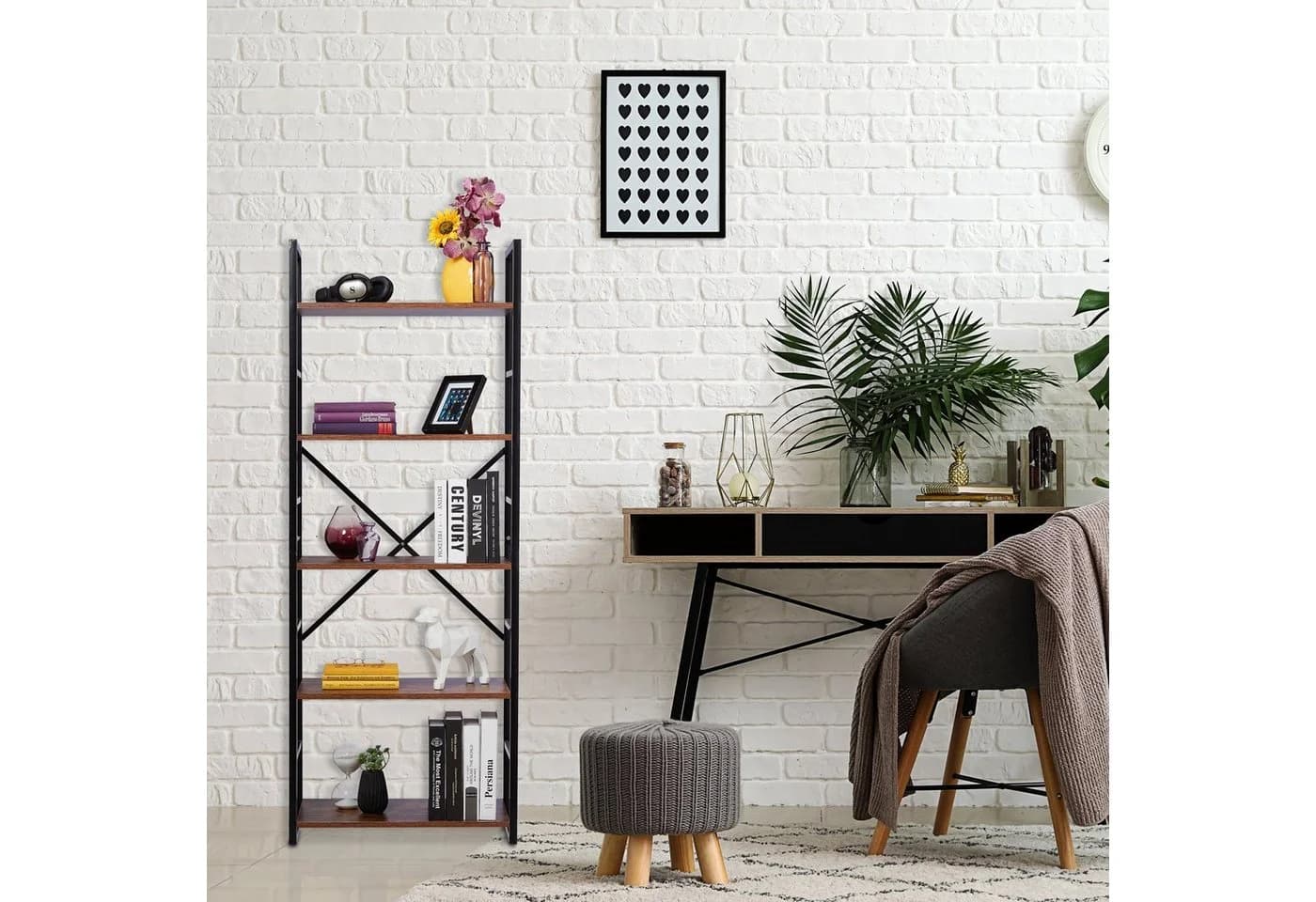 relaxdays Standregal Industrie 5 Ebenen Braun/Schwarz