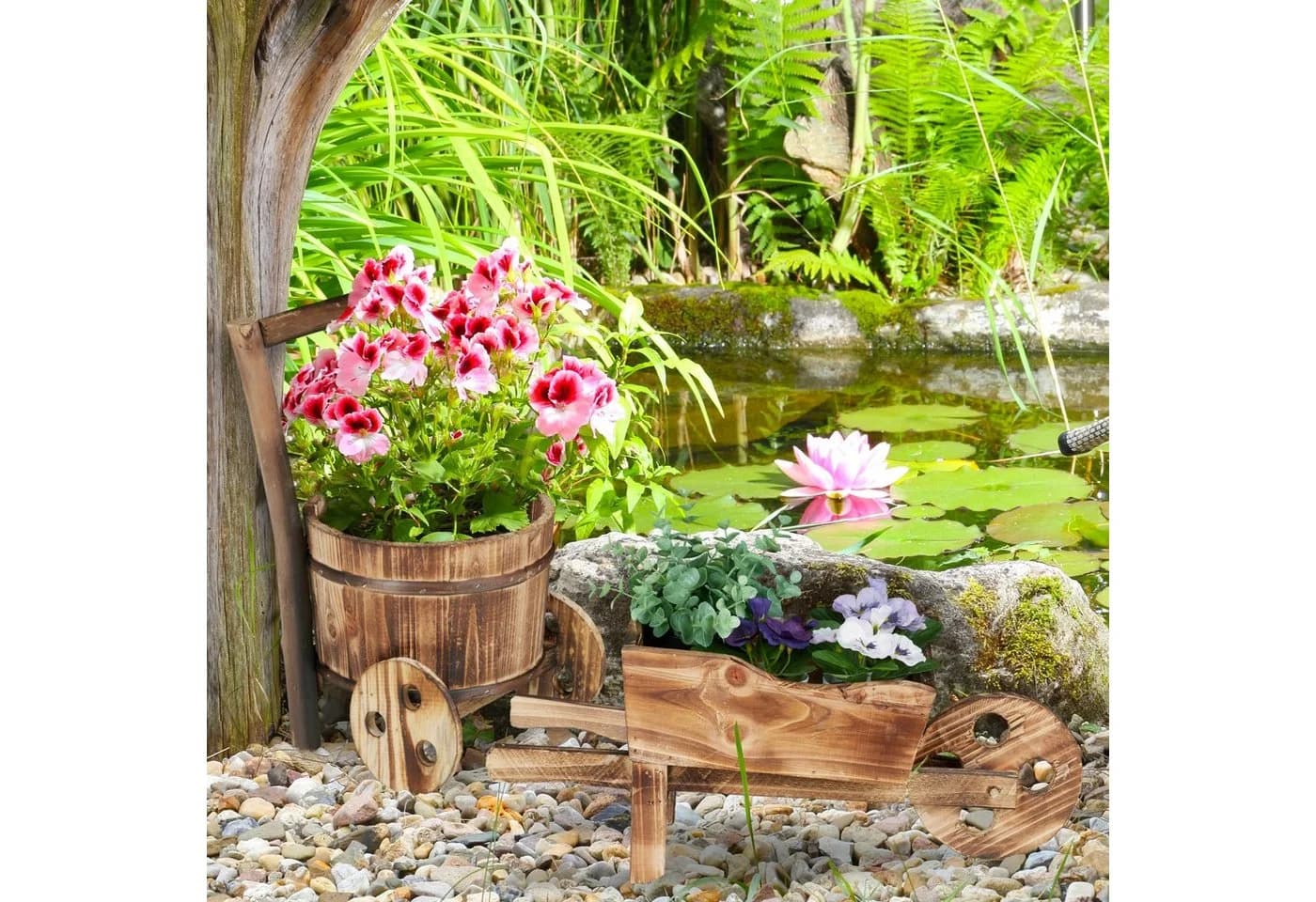 relaxdays Blumentopf Pflanzschubkarre 2er Set Holz Vintage
