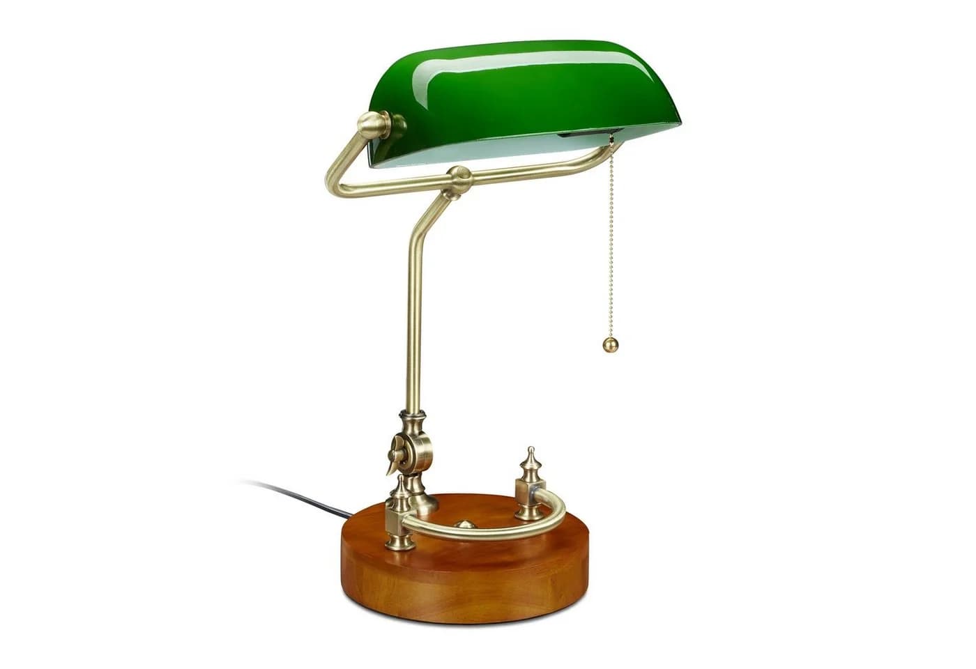 relaxdays Bankerlampe Tischleuchte mit Zugschalter Grün Gold Braun - Bild 2
