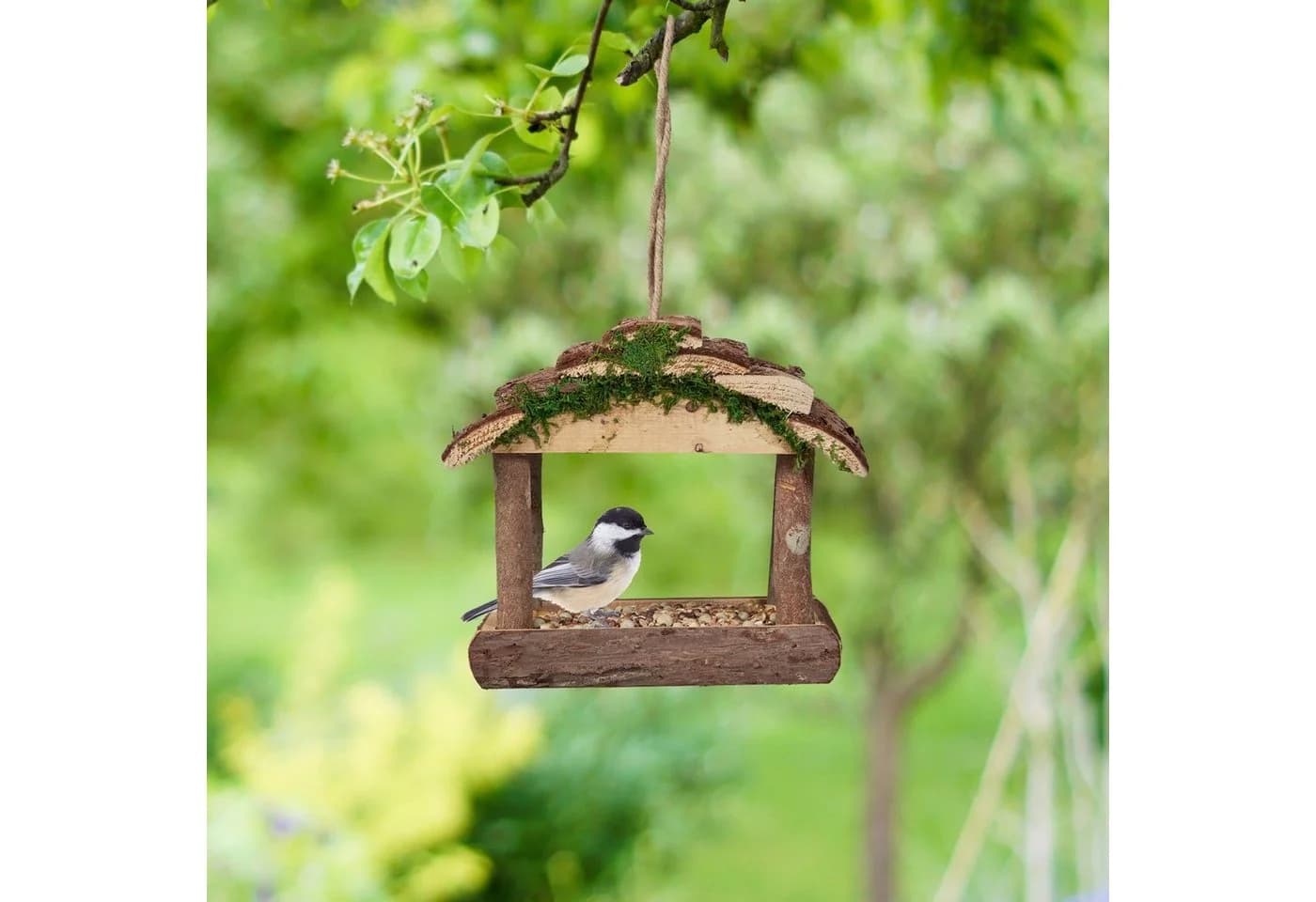 relaxdays Vogelhaus aus Holz mit Moos zum Aufhängen