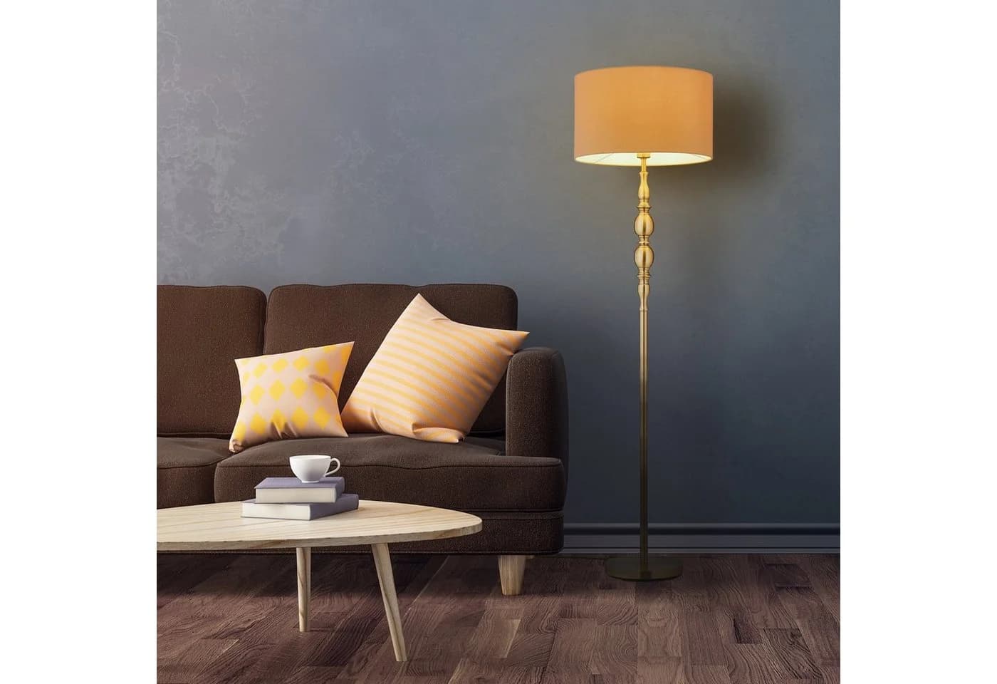 relaxdays Stehlampe Wohnzimmer Beige Gold Vintage