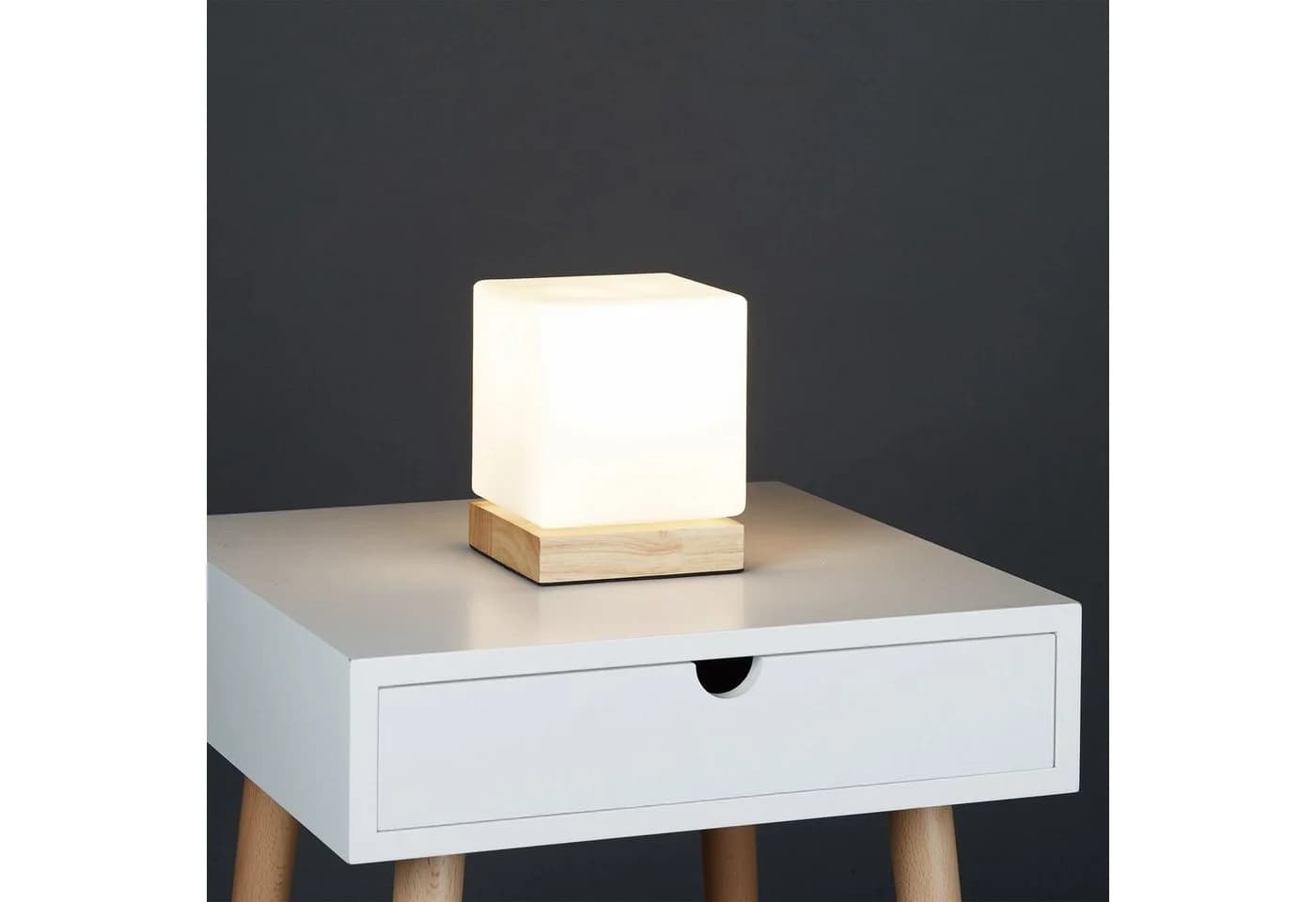relaxdays Tischleuchte Würfel Weiß-Natur Nordisches Design