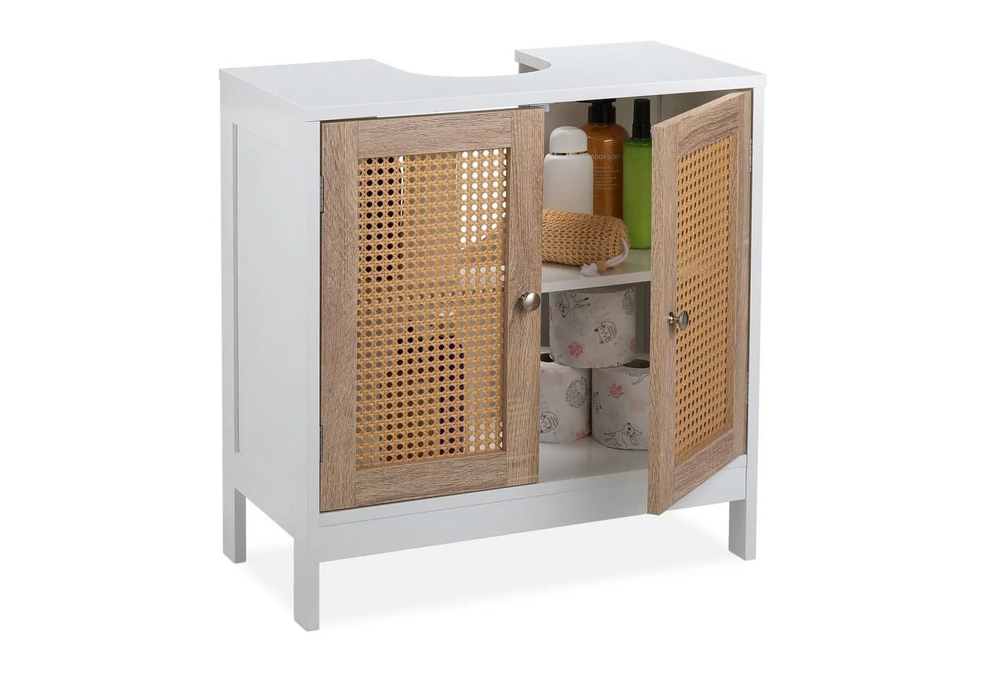 relaxdays Waschbeckenunterschrank mit Rattan-Türen Weiß - Bild 2