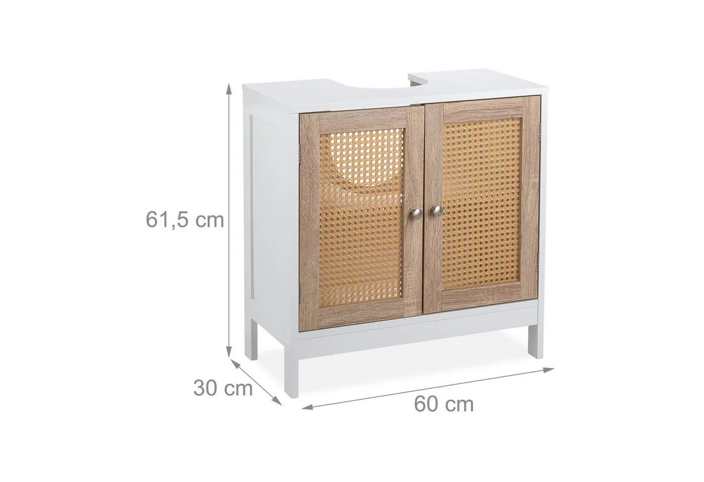 relaxdays Waschbeckenunterschrank mit Rattan-Türen Weiß - Bild 4