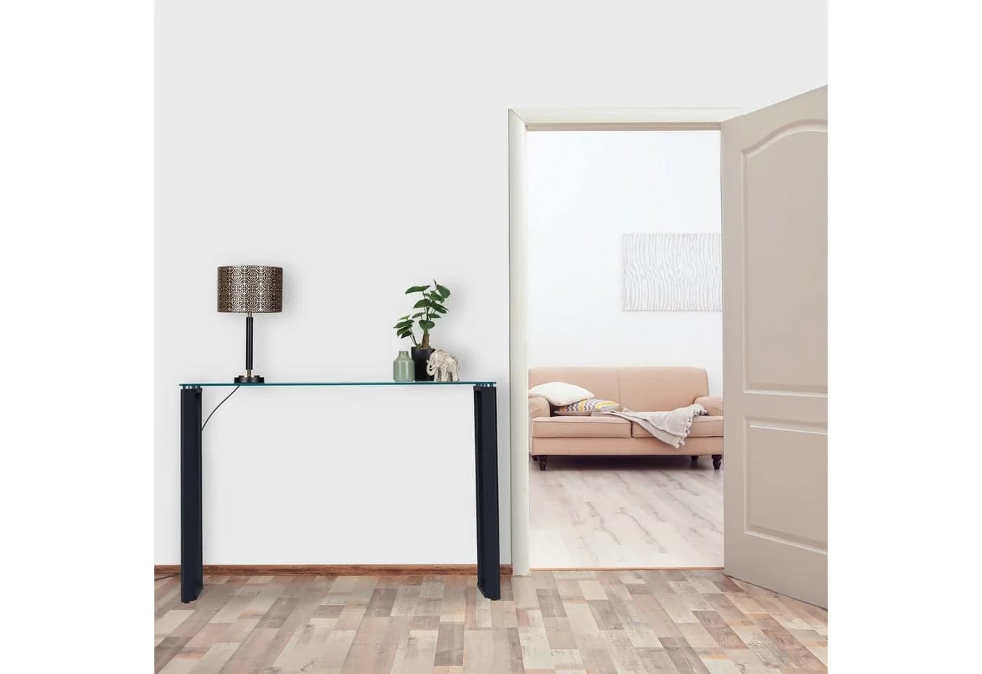 relaxdays Konsolentisch mit Glasplatte Schwarz Transparent