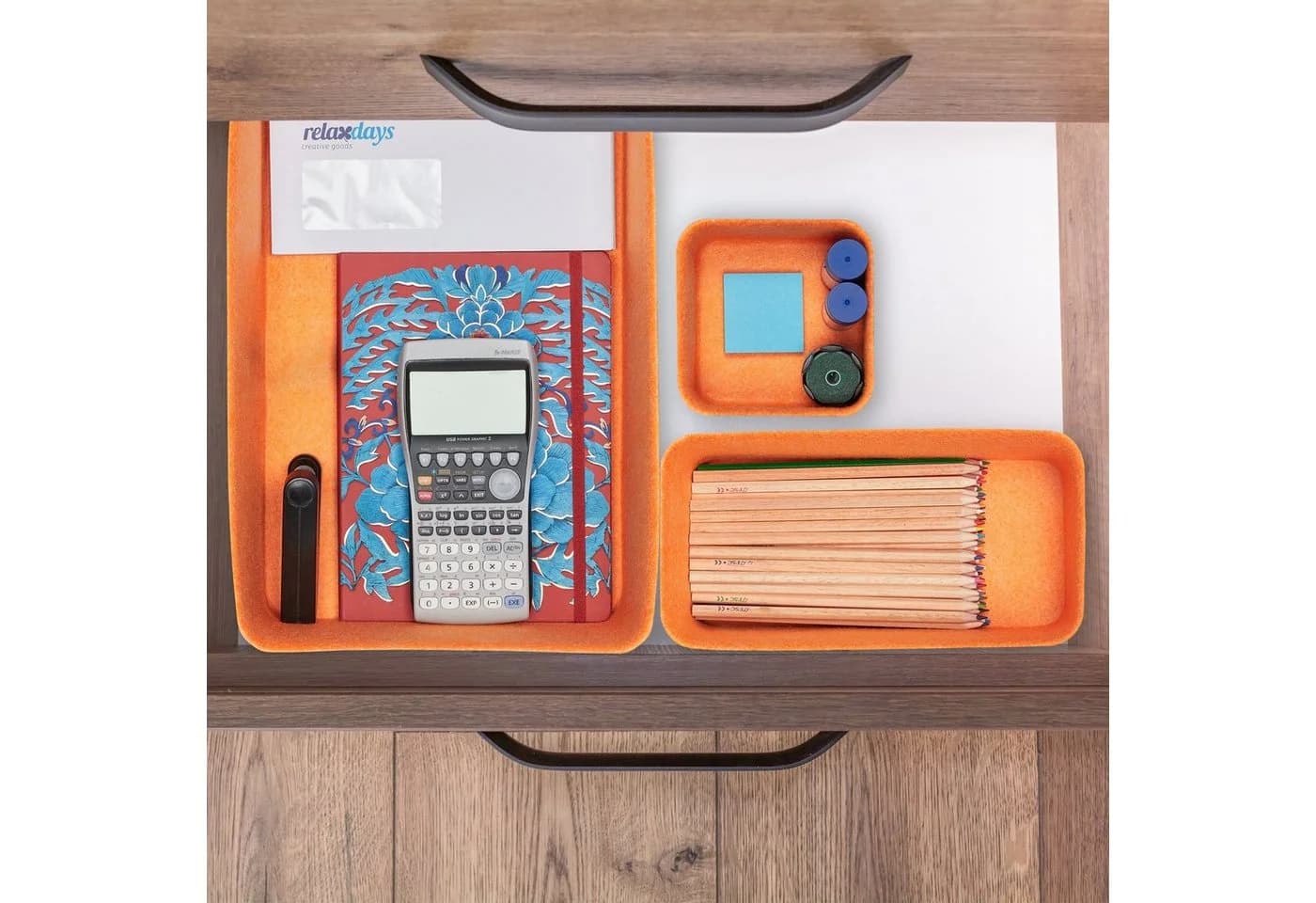 relaxdays Aufbewahrungskorb 5-teiliger Schubladen Organizer Filz Grau-Orange