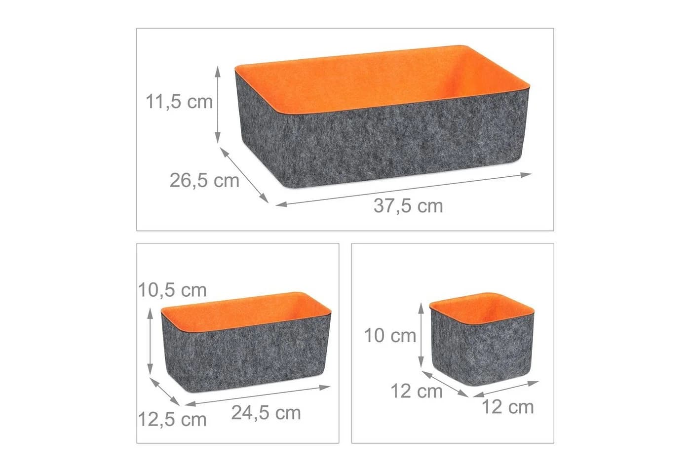 relaxdays Aufbewahrungskorb 5-teiliger Schubladen Organizer Filz Grau-Orange - Bild 4