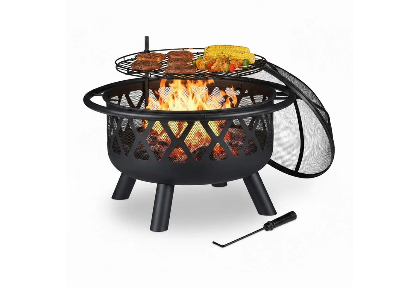 RELAXDAYS Feuerschale mit Grillrost & Funkenschutz Schwarz - Bild 2