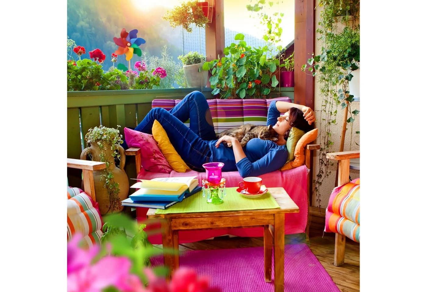 relaxdays Deko-Windrad 2er Set Bunt Holz & Kunststoff - Bild 5