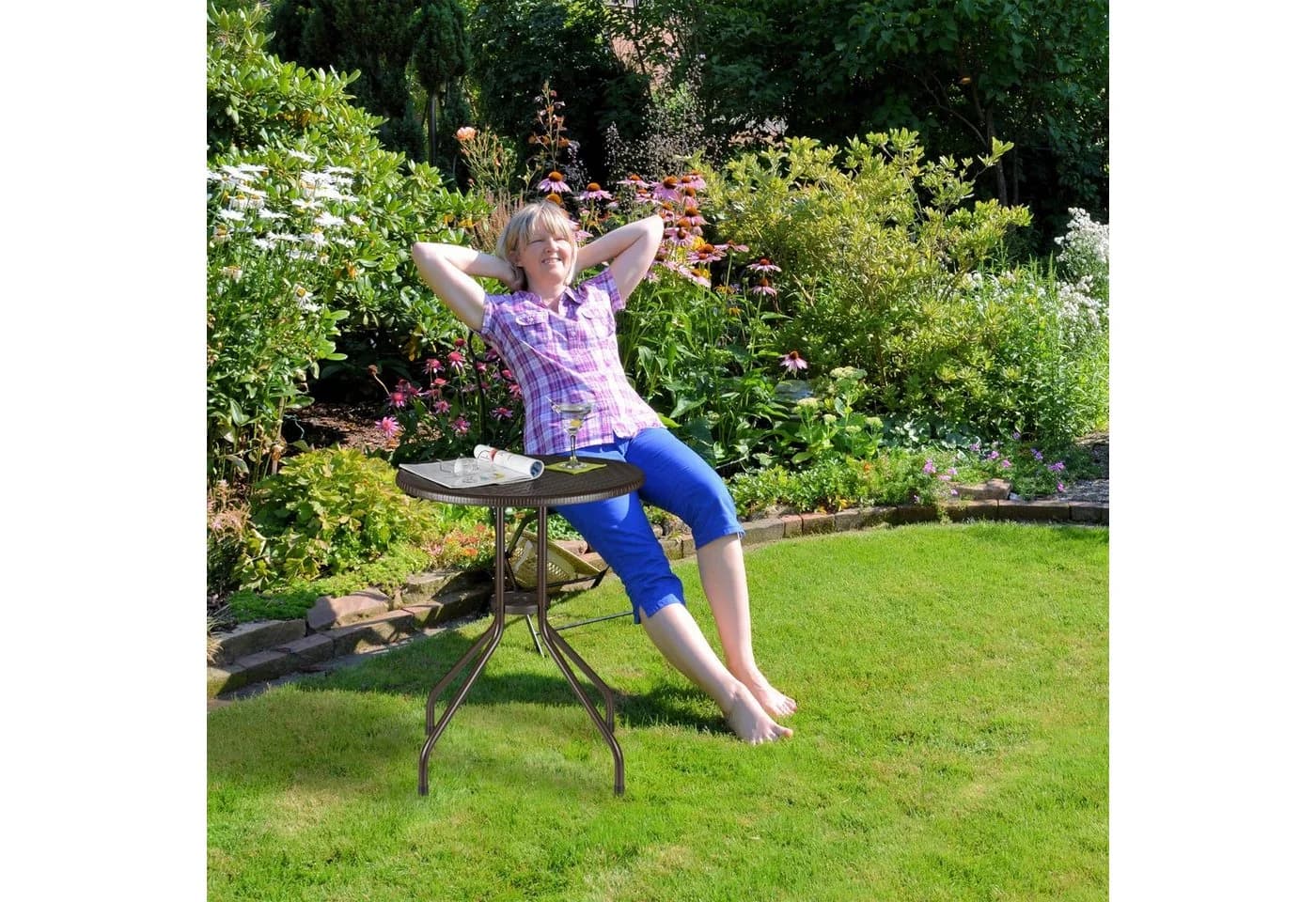 relaxdays Gartentisch rund Braun Kunststoff Rattan-Optik - Bild 3