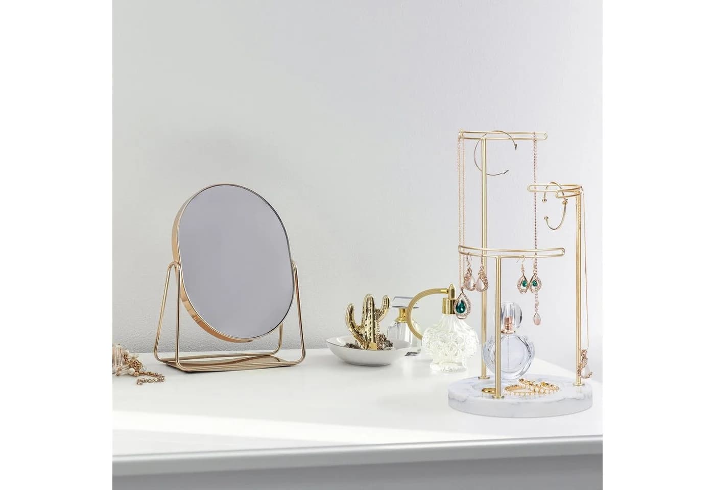 relaxdays Schmuckständer Marmor Gold - 3 Stangen Kettenhalter