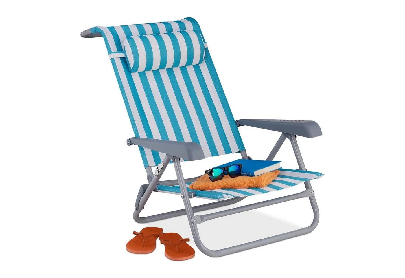 relaxdays Klappbarer Liegestuhl mit Nackenkissen Blau-Weiß - Bild 2