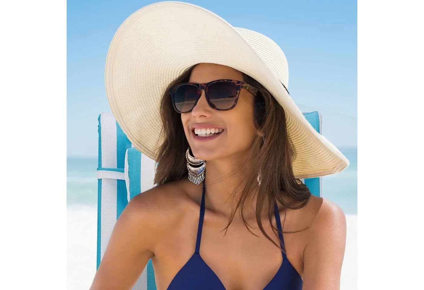 relaxdays Klappbarer Liegestuhl mit Nackenkissen Blau-Weiß - Bild 3
