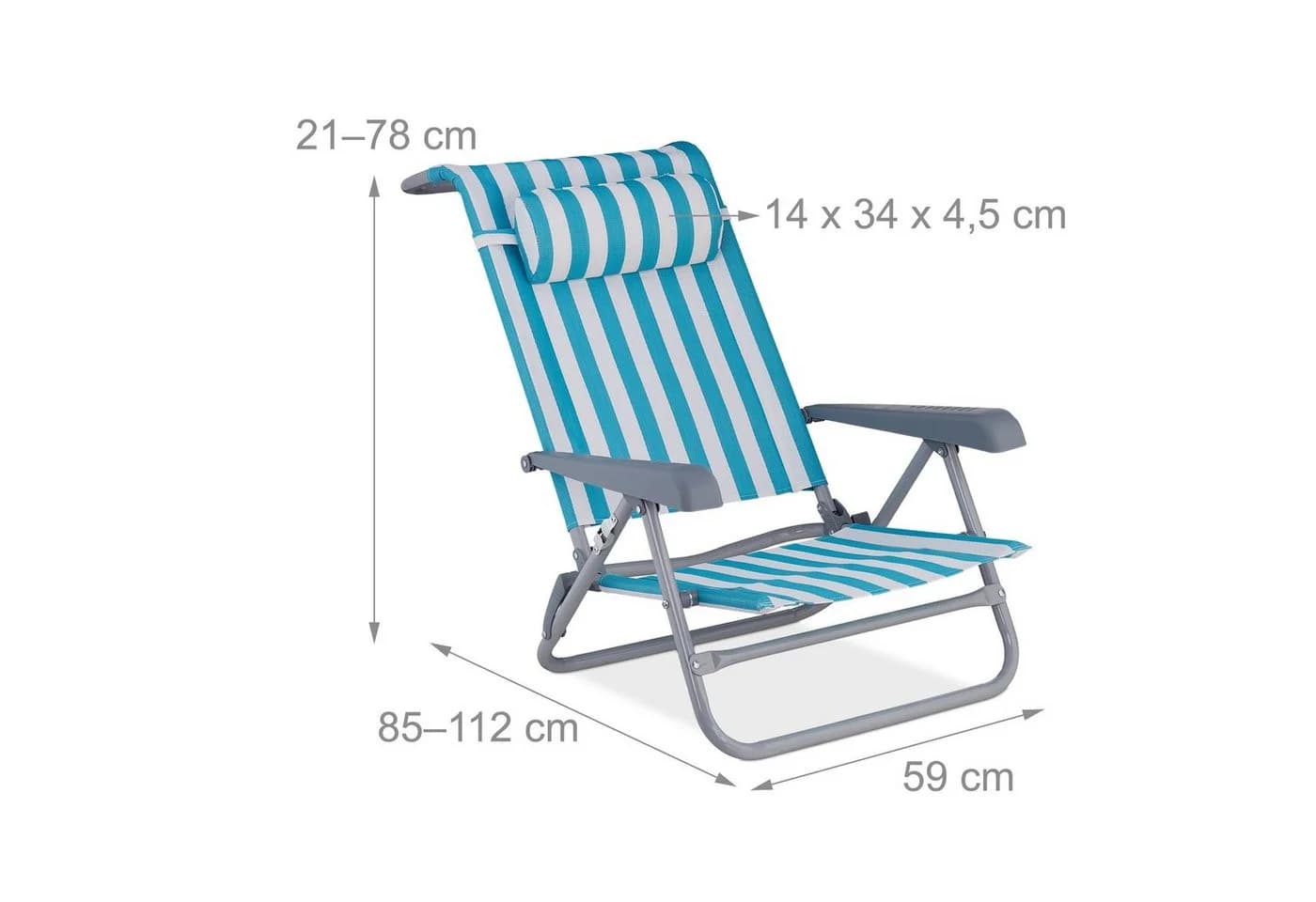 relaxdays Klappbarer Liegestuhl mit Nackenkissen Blau-Weiß - Bild 4