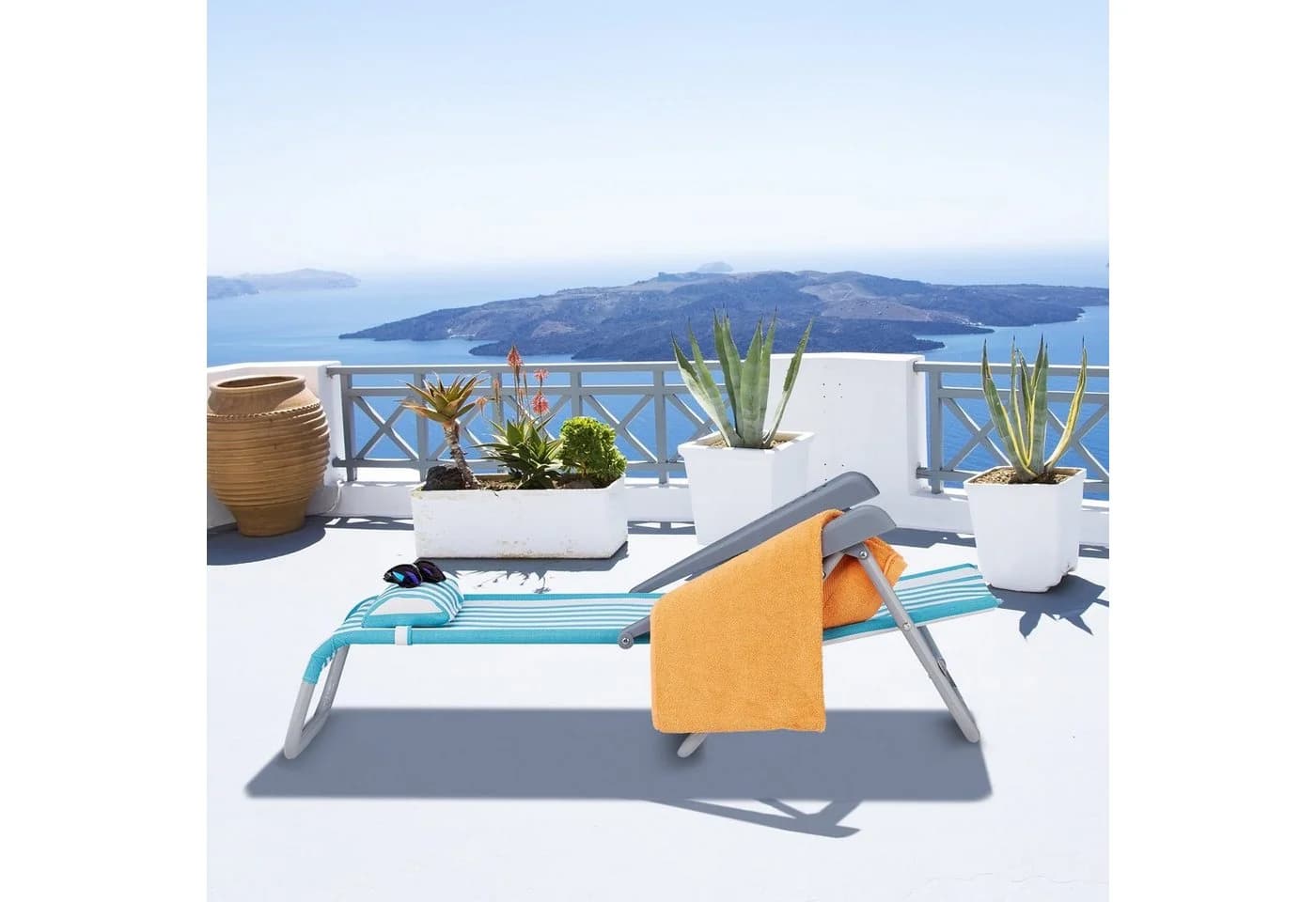relaxdays Klappbarer Liegestuhl mit Nackenkissen Blau-Weiß - Bild 5