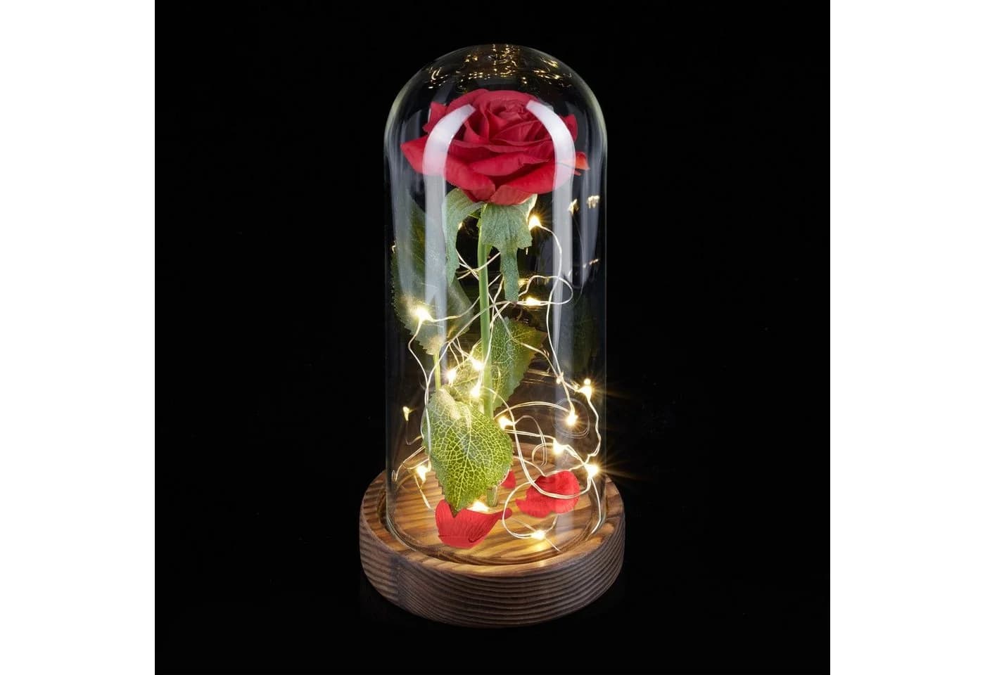 Kunstblume Ewige Rose im Glas mit Licht, relaxdays - Bild 2