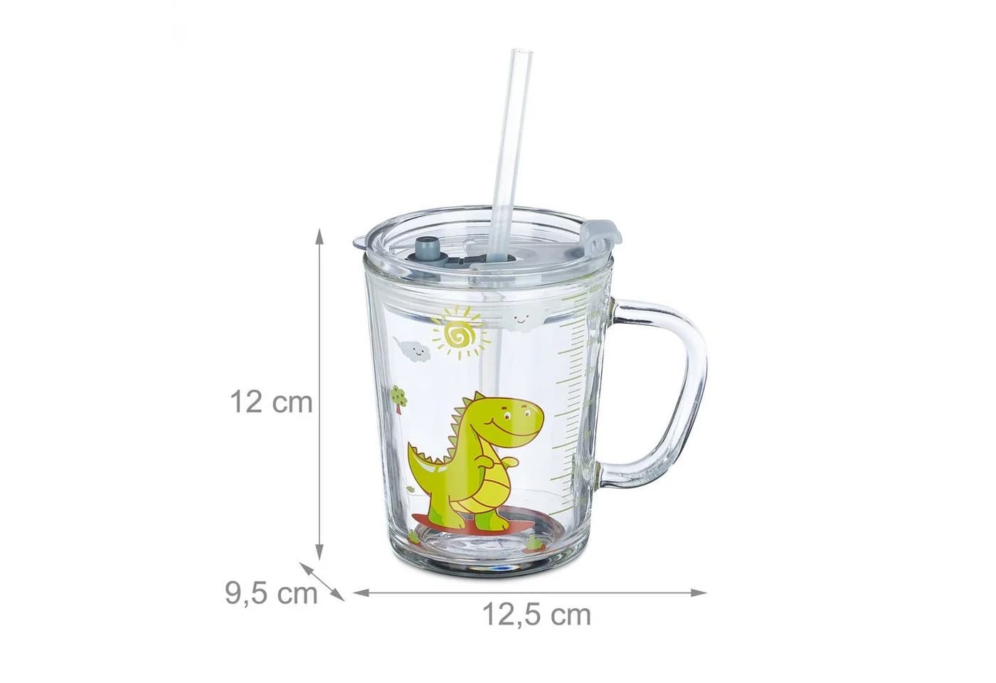 relaxdays Kinderbecher Trinkglas Dino 2er Set Glas Grün - Bild 4