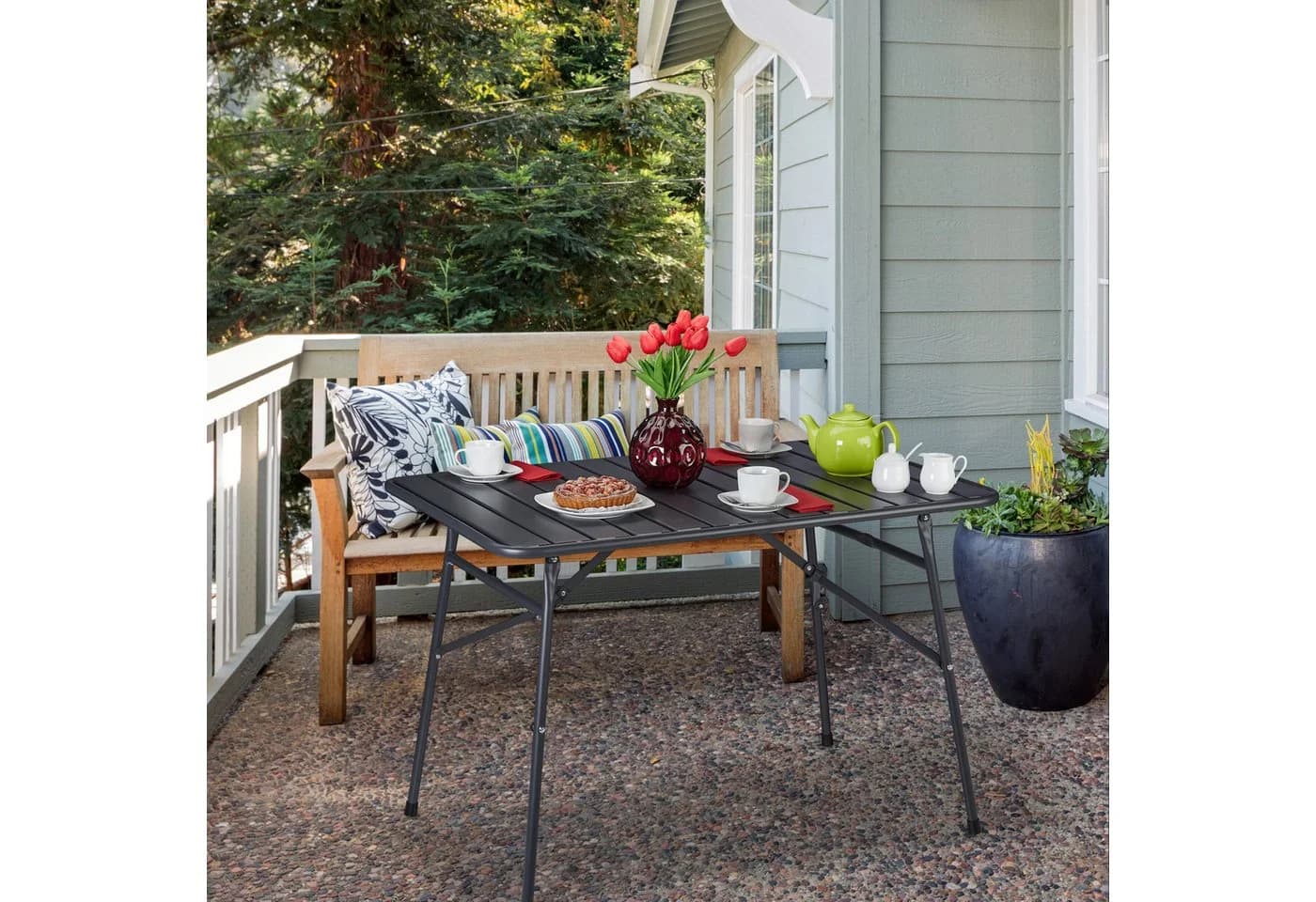Relaxdays Klapptisch Gartentisch klappbar Metall Anthrazit