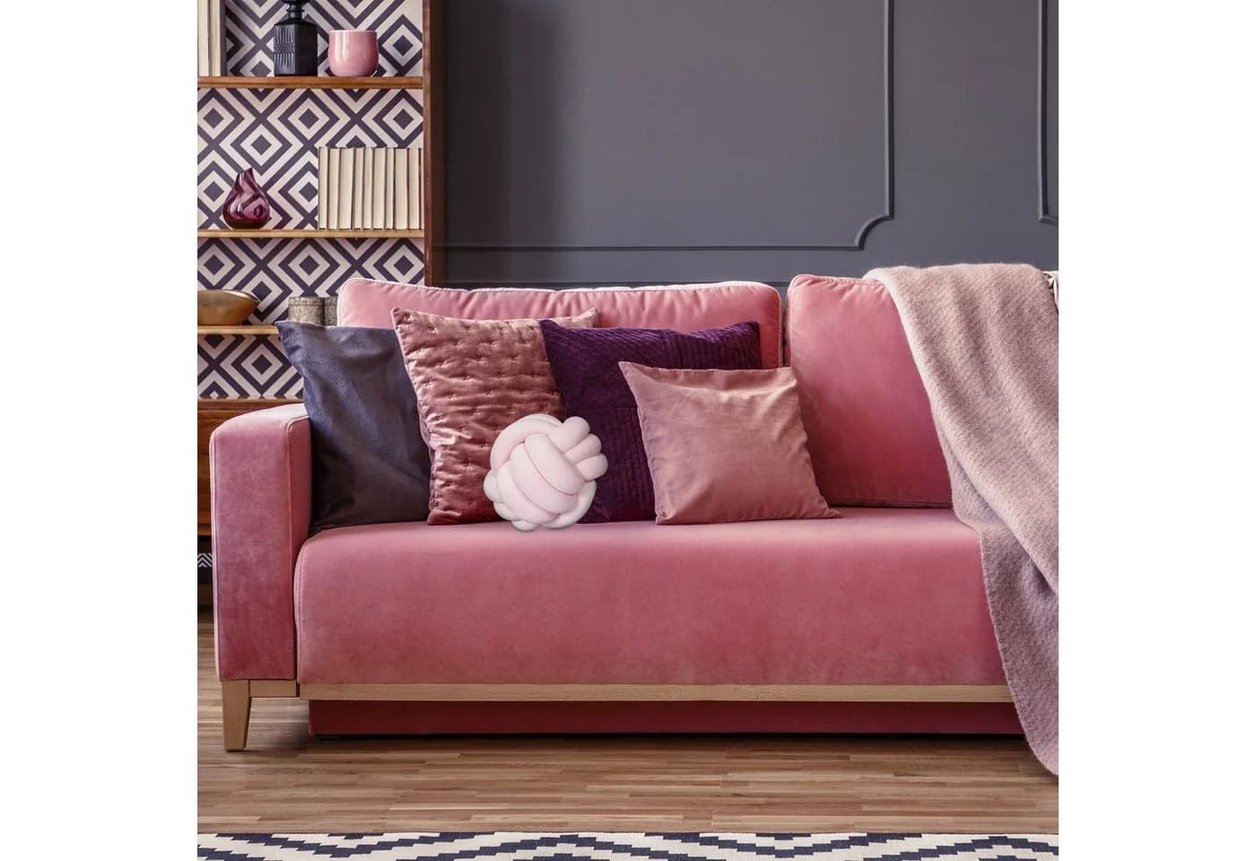 relaxdays Dekokissen 2er-Set Rosa Wollknäuel-Design