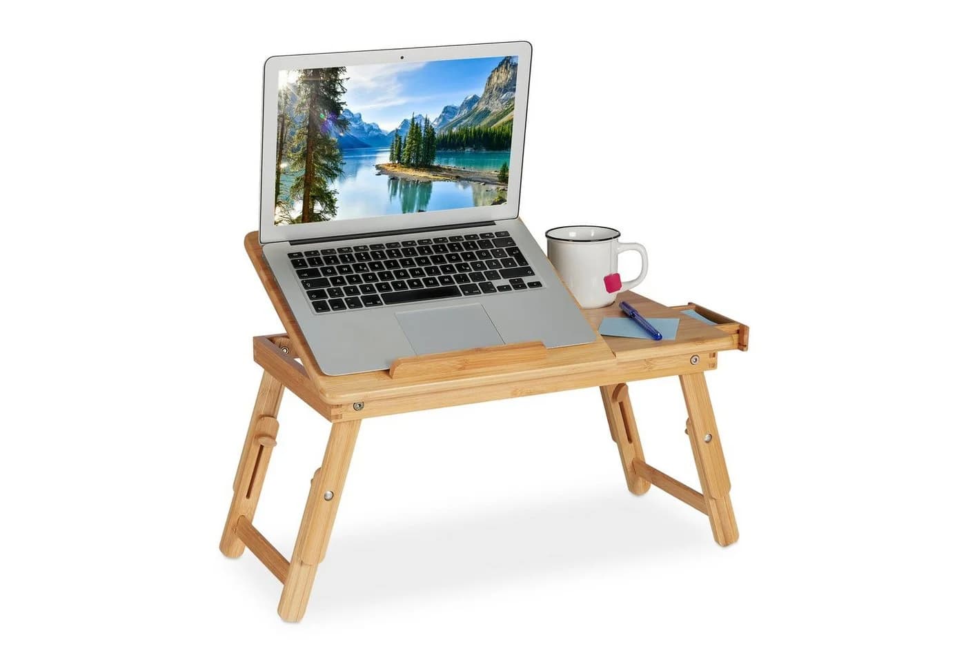 relaxdays Laptoptisch Klappbar Bambus Höhenverstellbar mit Schublade - Bild 2