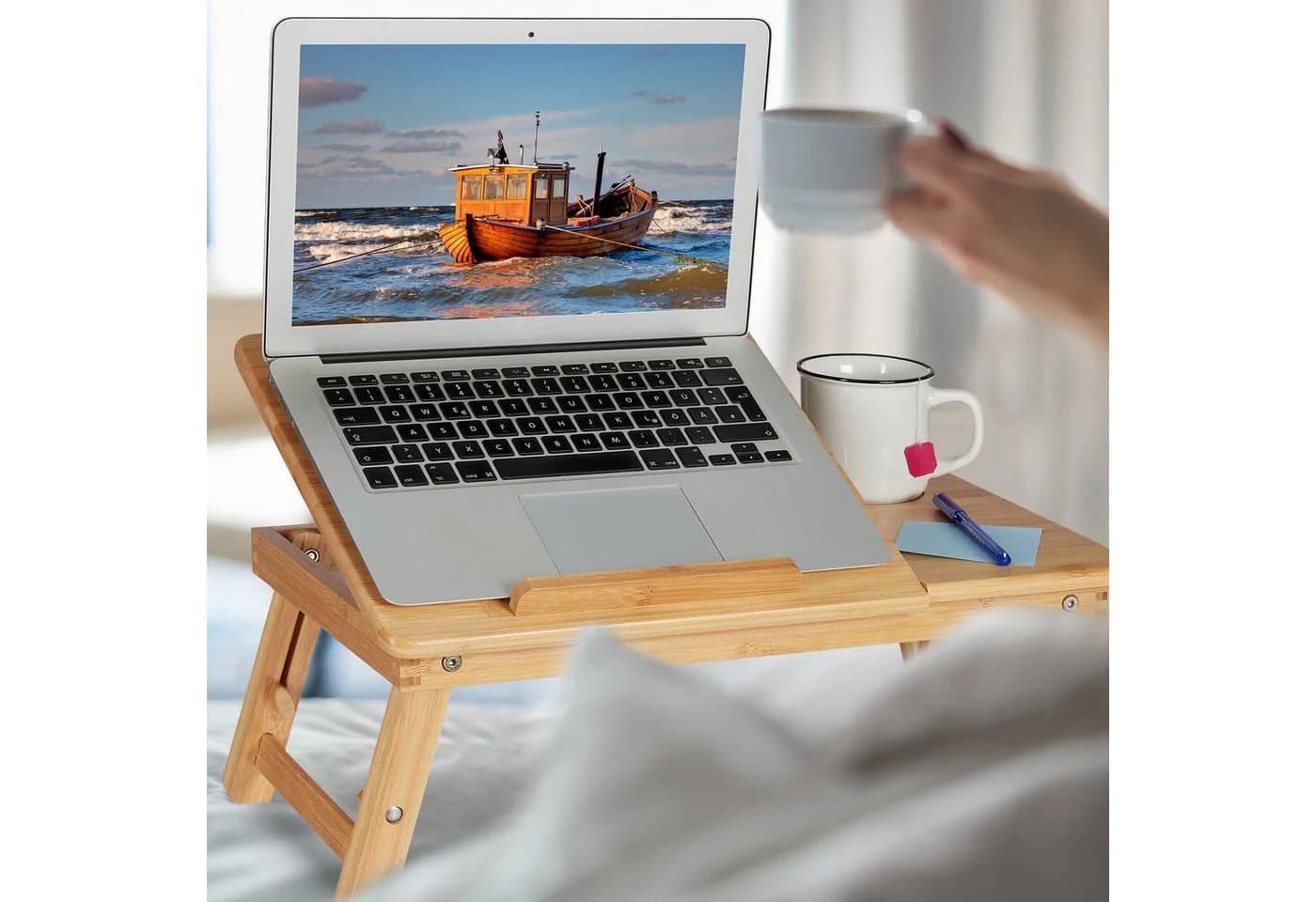 relaxdays Laptoptisch Klappbar Bambus Höhenverstellbar mit Schublade - Bild 3