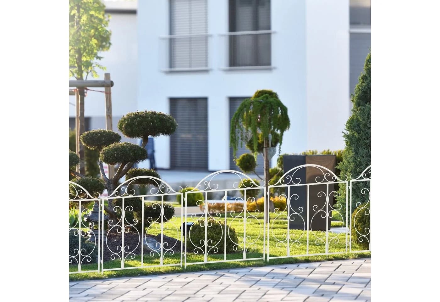 relaxdays Gartenzaun Weiß 3er Set aus Stahl mit Verzierungen - Bild 5