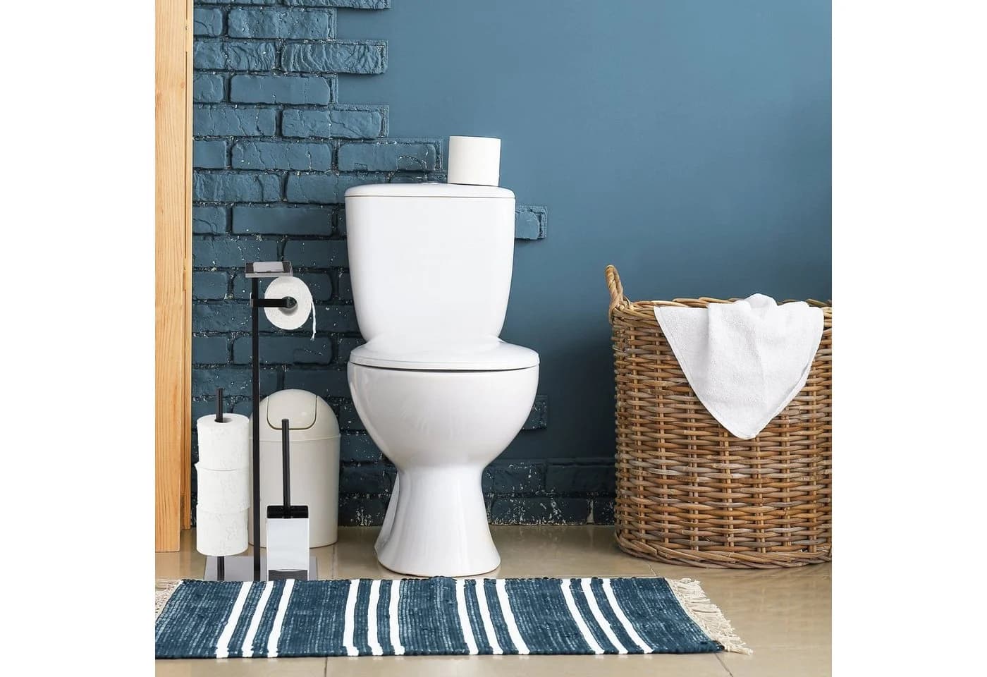 relaxdays Toilettenpapierhalter WC Garnitur mit Ablagefläche Silber/Schwarz