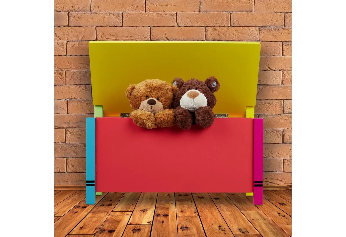 relaxdays Truhenbank Kindersitzbank mit Stauraum Wachsmalstift-Design