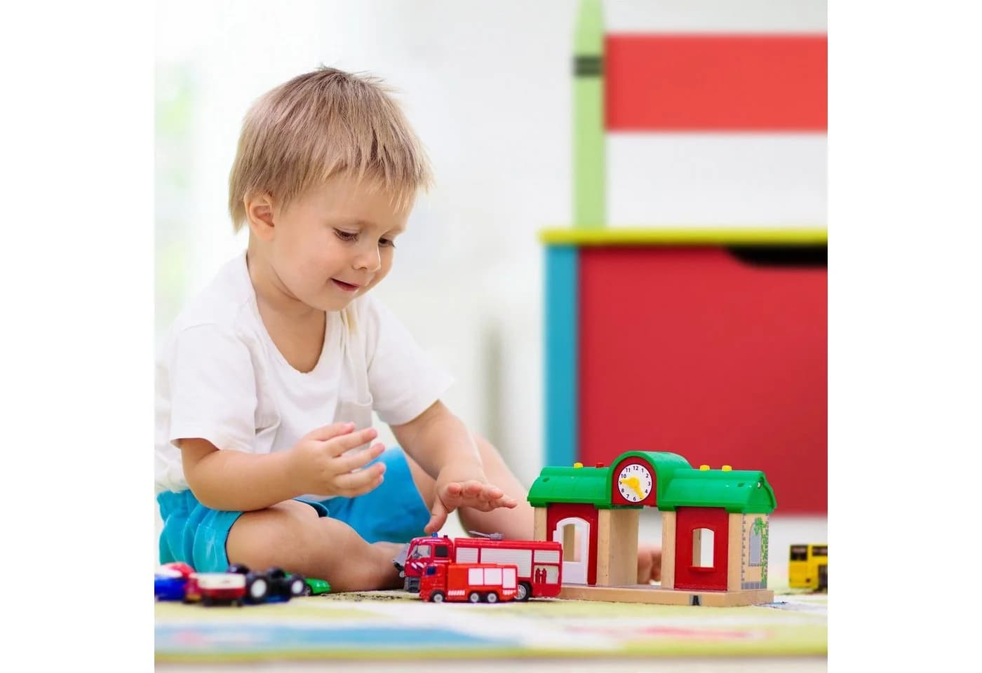 relaxdays Truhenbank Kindersitzbank mit Stauraum Wachsmalstift-Design - Bild 3