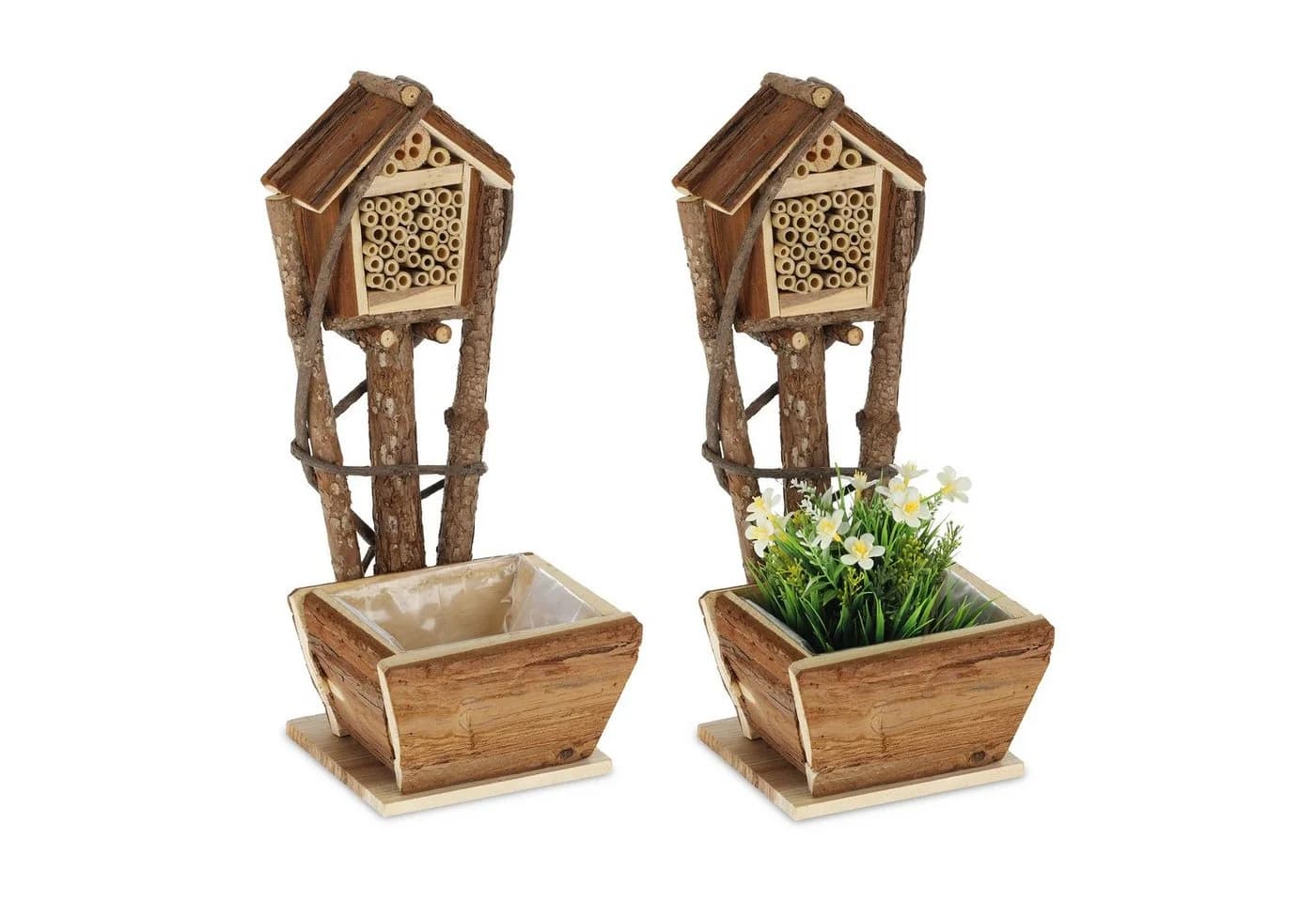 relaxdays Insektenhotel Bienenhotel mit Blumentopf 2er Set Natur Holz - Bild 2