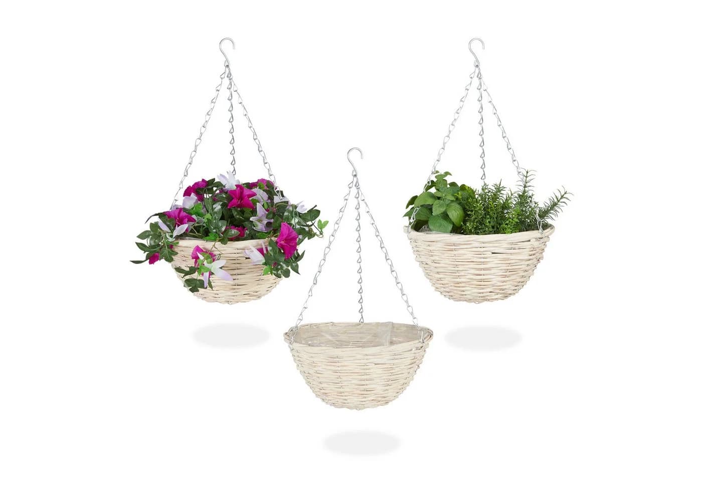 relaxdays Blumenampel 3er Set Geflochtene Weide Natur - Bild 2
