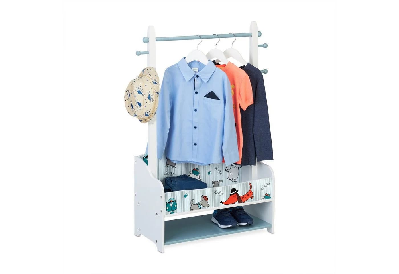 relaxdays Kleiderständer für Kinder Hunde Motiv Blau/Weiß - Bild 2