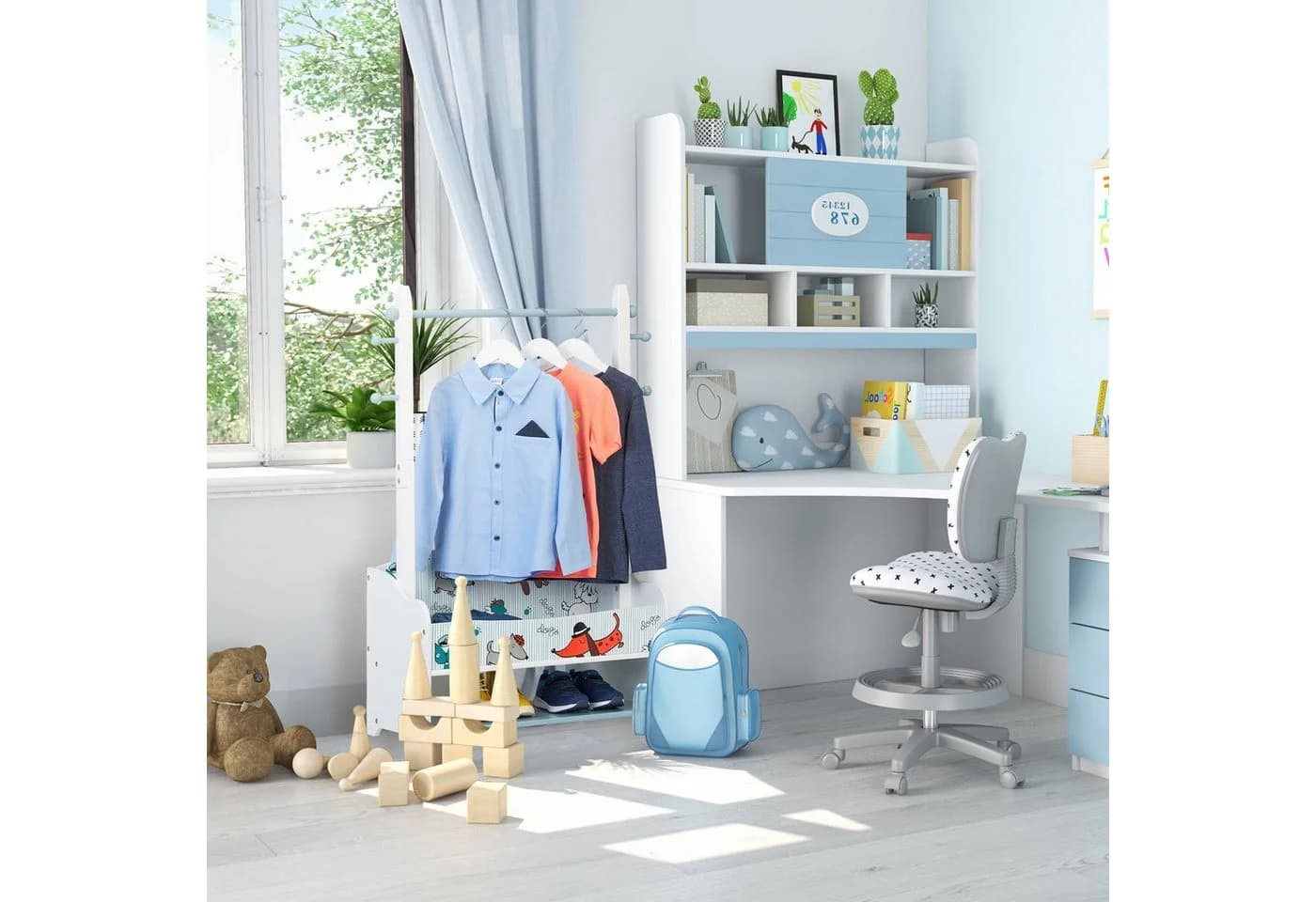 relaxdays Kleiderständer für Kinder Hunde Motiv Blau/Weiß - Bild 5