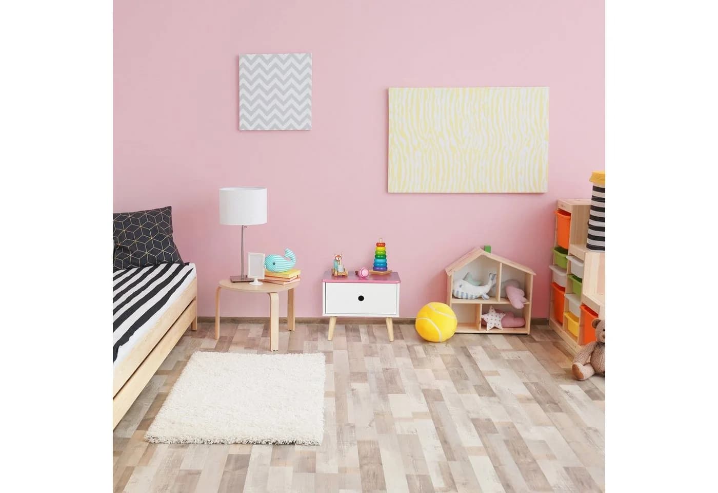 relaxdays Nachttisch für Kinder mit Schublade Retro-Design