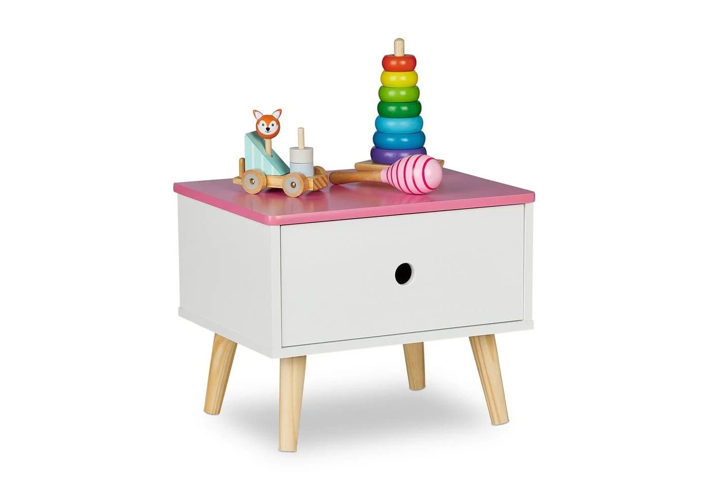 relaxdays Nachttisch für Kinder mit Schublade Retro-Design - Bild 2
