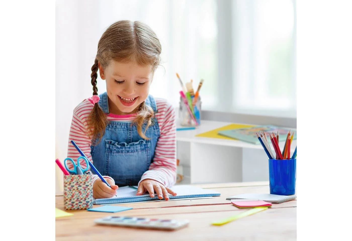 relaxdays Kinderschreibtisch mit Schubladen Weiß/Grau - Bild 3