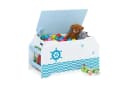 relaxdays Spielzeugtruhe mit Bücherfächern Weiß Blau Nautisch Bild 2