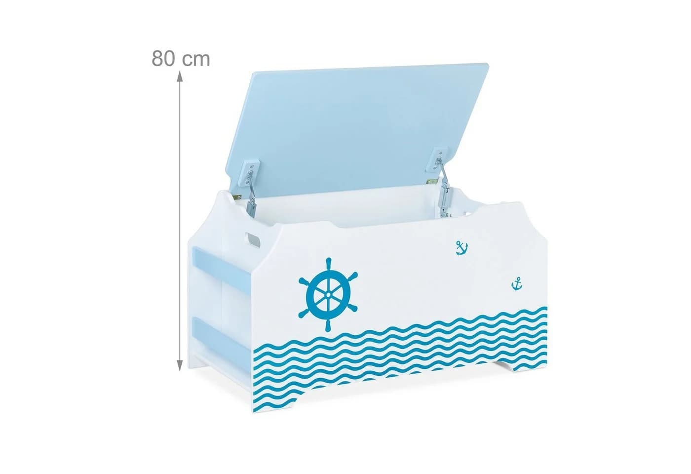 relaxdays Spielzeugtruhe mit Bücherfächern Weiß Blau Nautisch - Bild 5