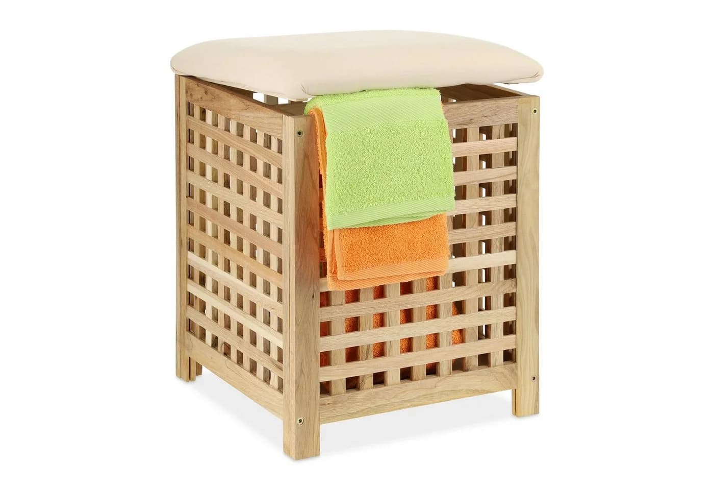 relaxdays Wäschekorb mit Sitz Walnuss Braun Creme - Bild 2